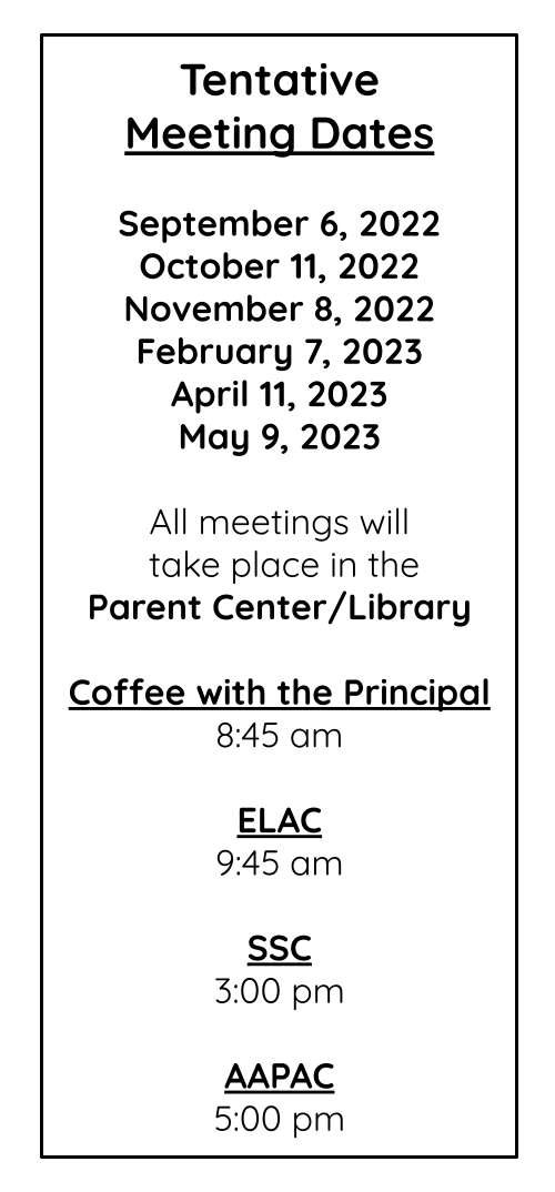 Tentative Meeting Dates for Parent Meetings